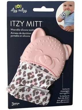 Itzy Ritzy Pink Silicone Teething Itzy Mitt with Leopard Cuff